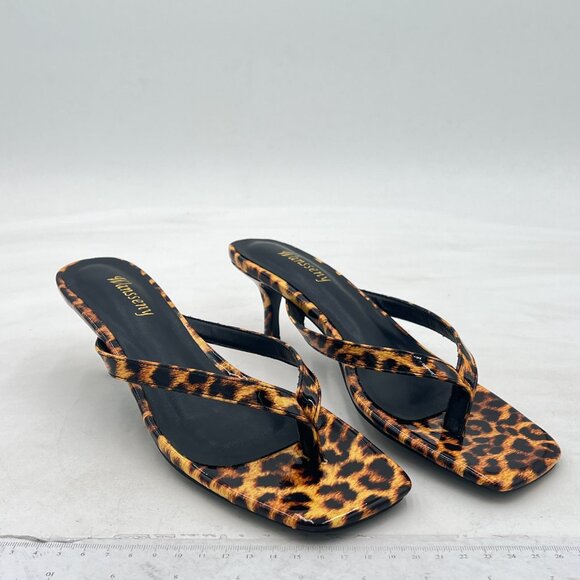 Wansseny Leopard Thong Open Toe Low Heel Flip Flops Slip on Mules Summer Sandals - Picture 4 of 8